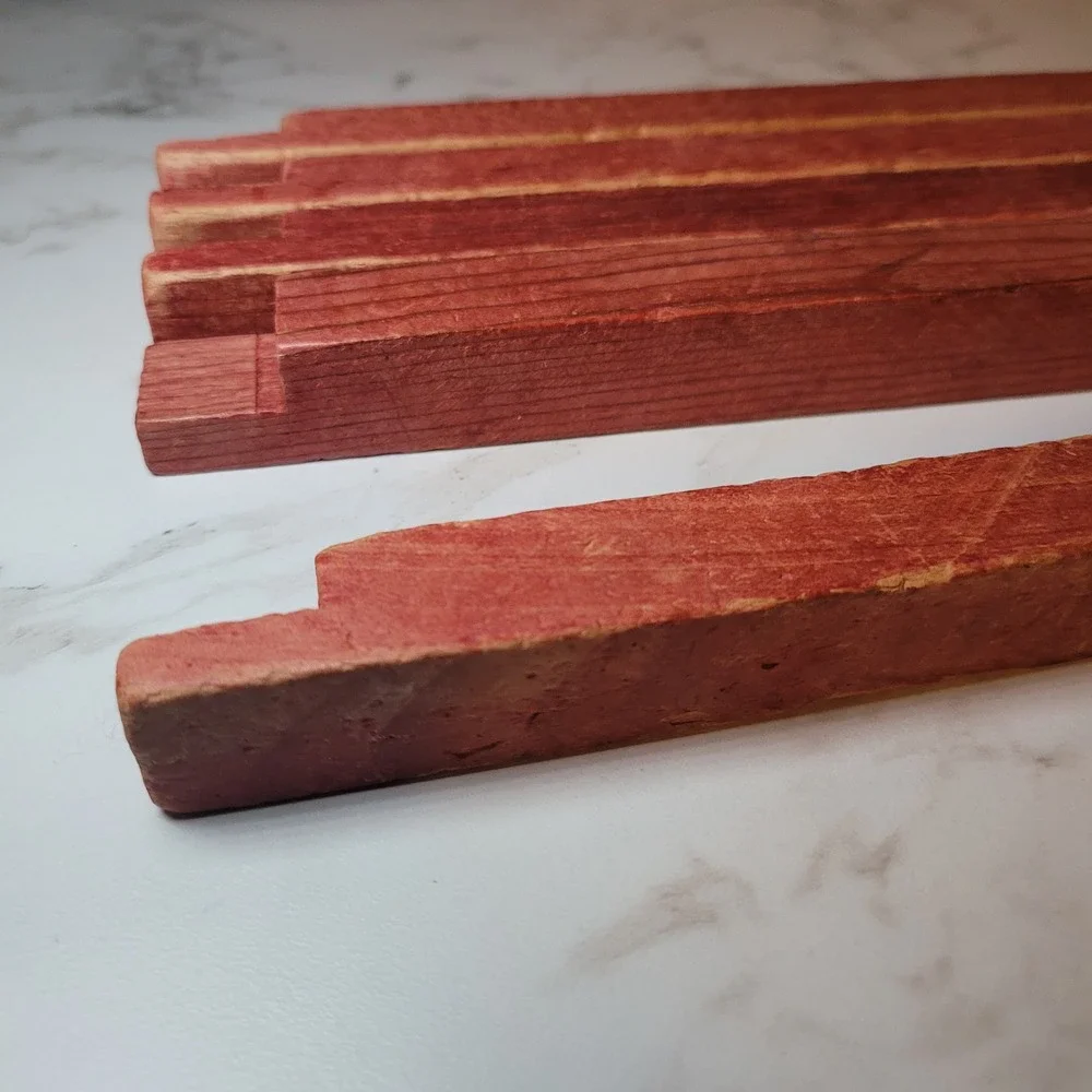 Vintage Lincoln Square Blocks‎ Building Notched Logs Red Wood Toy Replacement